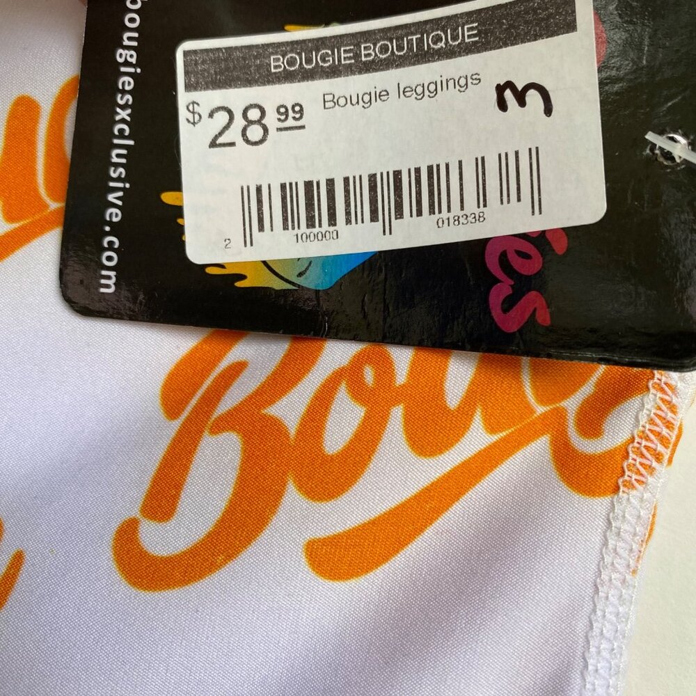 Bougie Boutique Women’s Leggings Size M Medium Orange Print Spellout New - Picture 4 of 7
